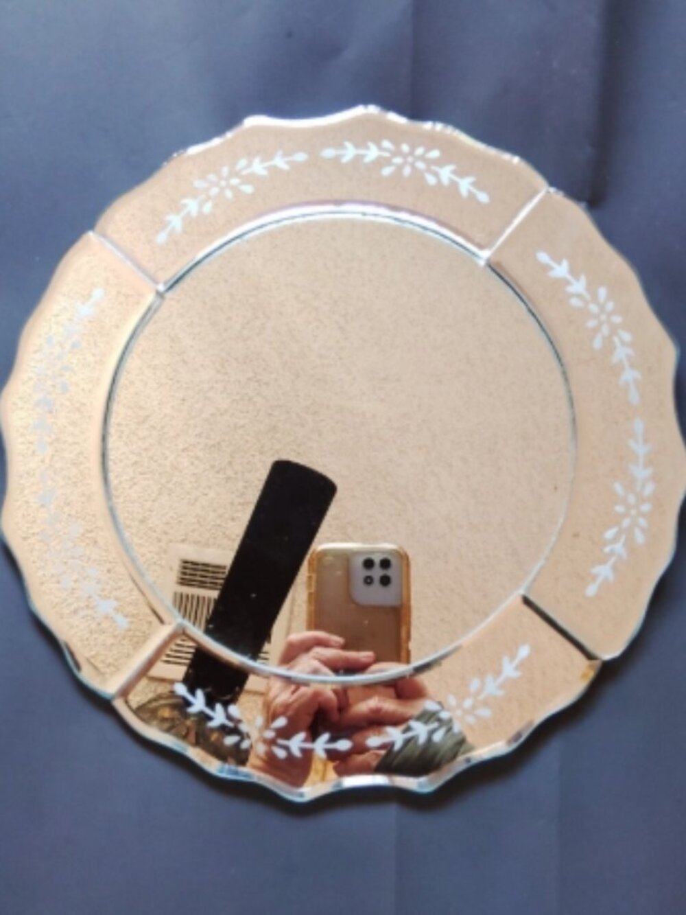 12" Round Venetian Etched Vanity Mirror Floral Tray